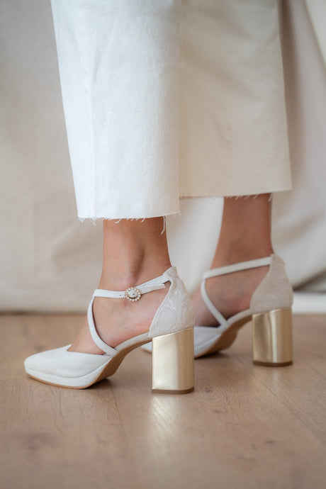 Zapatos de novia blanco roto plataforma modelo olivia, zapatos de novia de Miss Honolulu
