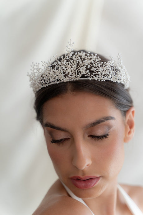 Tiara novia perlas Juliette, tocado de Miss Honolulu