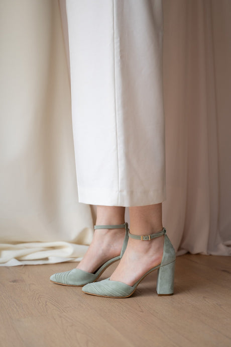 Zapatos de novia plisado verde modelo Gadea, zapatos de novia de Miss Honolulu