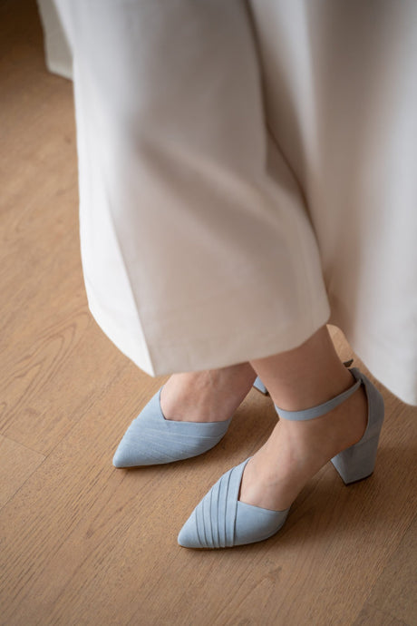 Zapatos de novia plisado azul modelo Gadea, zapatos de novia de Miss Honolulu