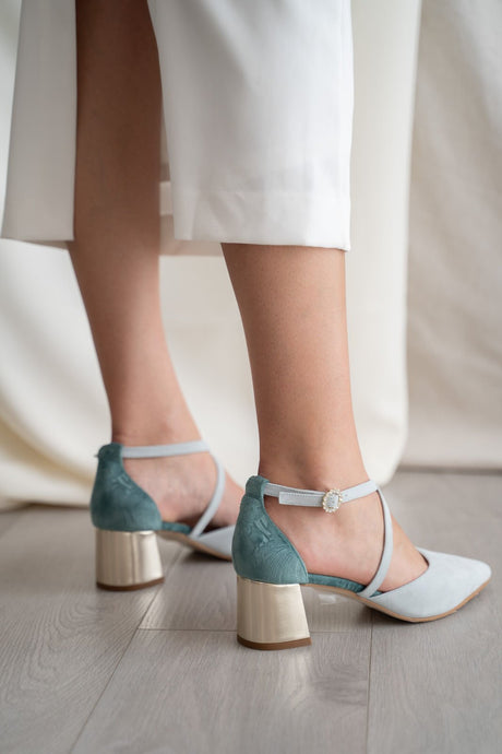 Zapatos de novia tacón bajo verdes modelo Olivia, zapatos de novia de Miss Honolulu