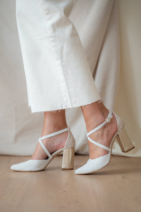 Zapatos de novia blanco roto modelo Olivia, zapatos de novia de Miss Honolulu