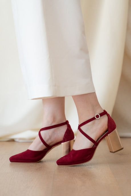 Zapatos de novia granates plataforma modelo olivia, zapatos de novia de Miss Honolulu