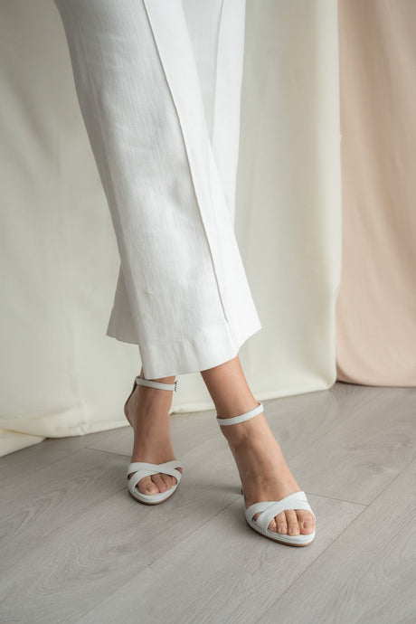 Sandalia de novia blanca alana, zapatos de novia de Miss Honolulu