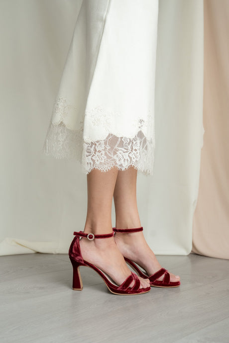 Sandalia de novia burdeos alana, zapatos de novia de Miss Honolulu