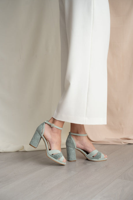Sandalia de novia verde musgo emma, zapatos de novia de Miss Honolulu