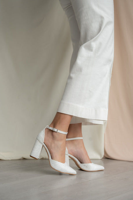 Zapatos de novia blanco plisado grecia, zapatos de novia de Miss Honolulu