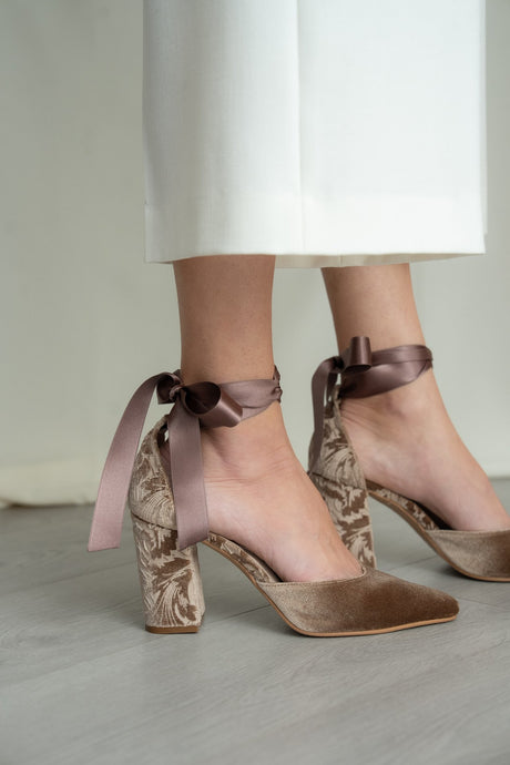 Zapatos de novia con lazada noa marrón aqua, zapatos de novia de Miss Honolulu