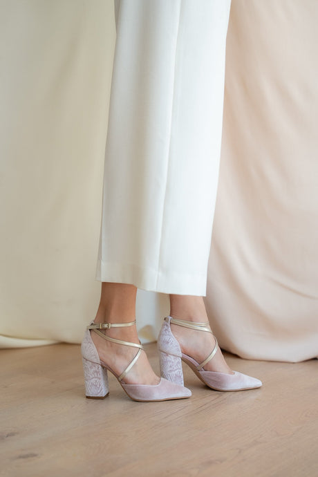 Zapatos de novia terciopelo rosa aqua Matilda, zapatos de novia de Miss Honolulu